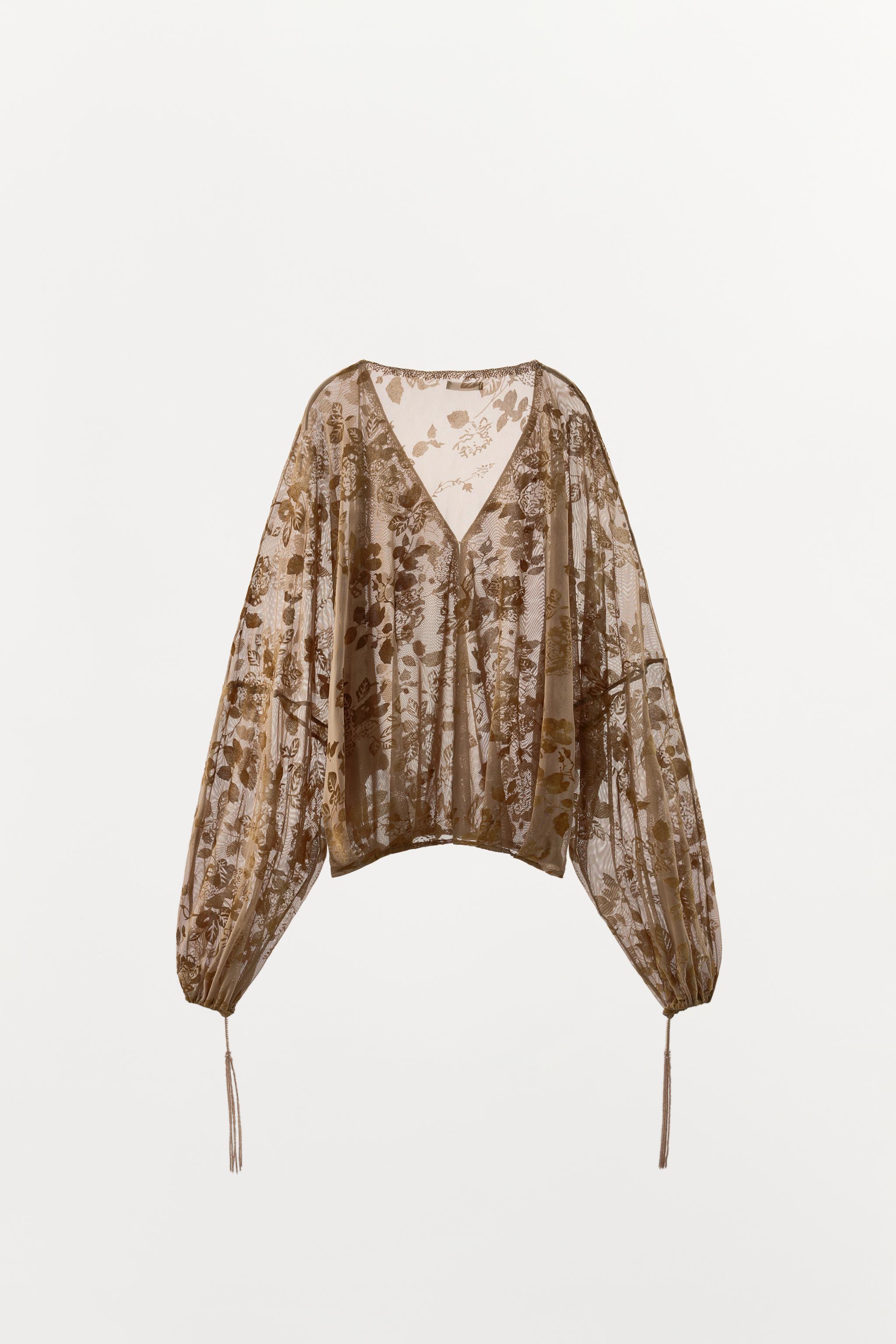 FLOCKED EMBROIDERED BLOUSE
